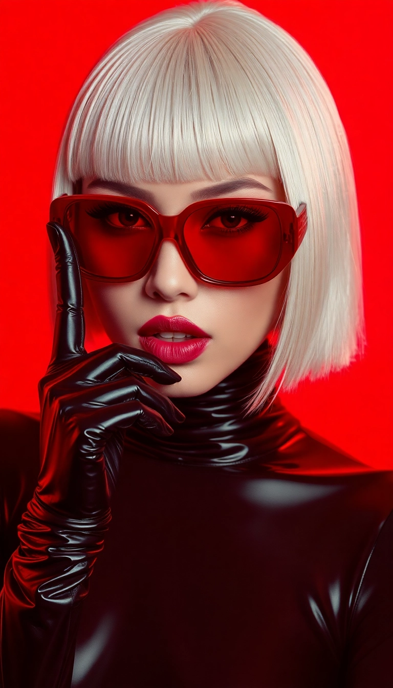 Best Luxe AI Y2K Woman Fashion Model in Black and Red Phone Scenic Background